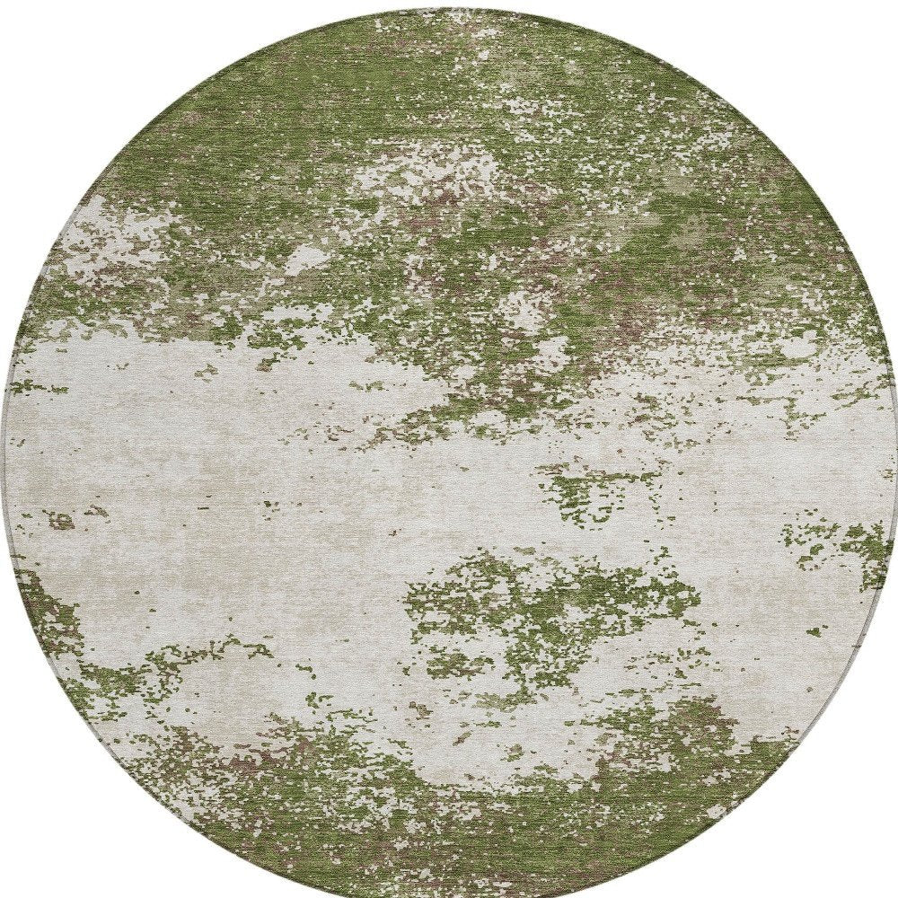 3' X 5' Olive Green Gray And Ivory Abstract Washable Indoor Outdoor Area Rug