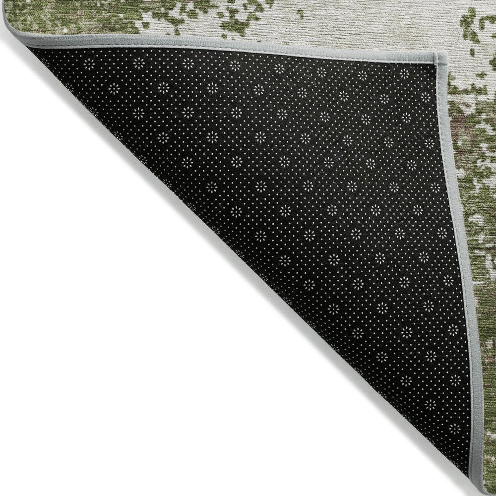 3' X 5' Olive Green Gray And Ivory Abstract Washable Indoor Outdoor Area Rug