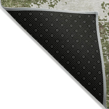 3' X 5' Olive Green Gray And Ivory Abstract Washable Indoor Outdoor Area Rug