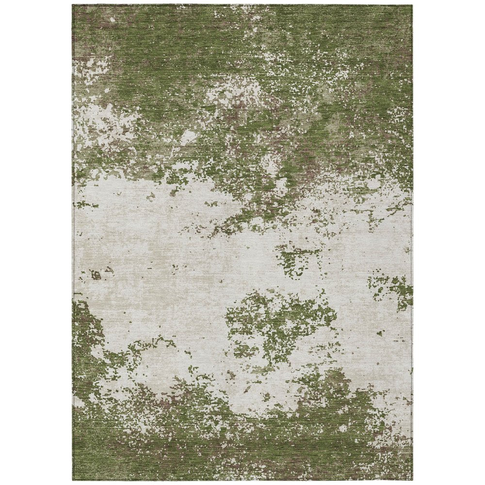 3' X 5' Olive Green Gray And Ivory Abstract Washable Indoor Outdoor Area Rug