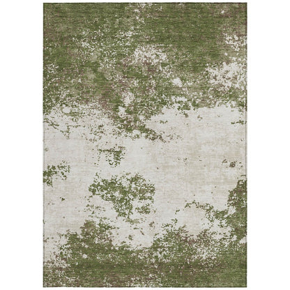 3' X 5' Olive Green Gray And Ivory Abstract Washable Indoor Outdoor Area Rug