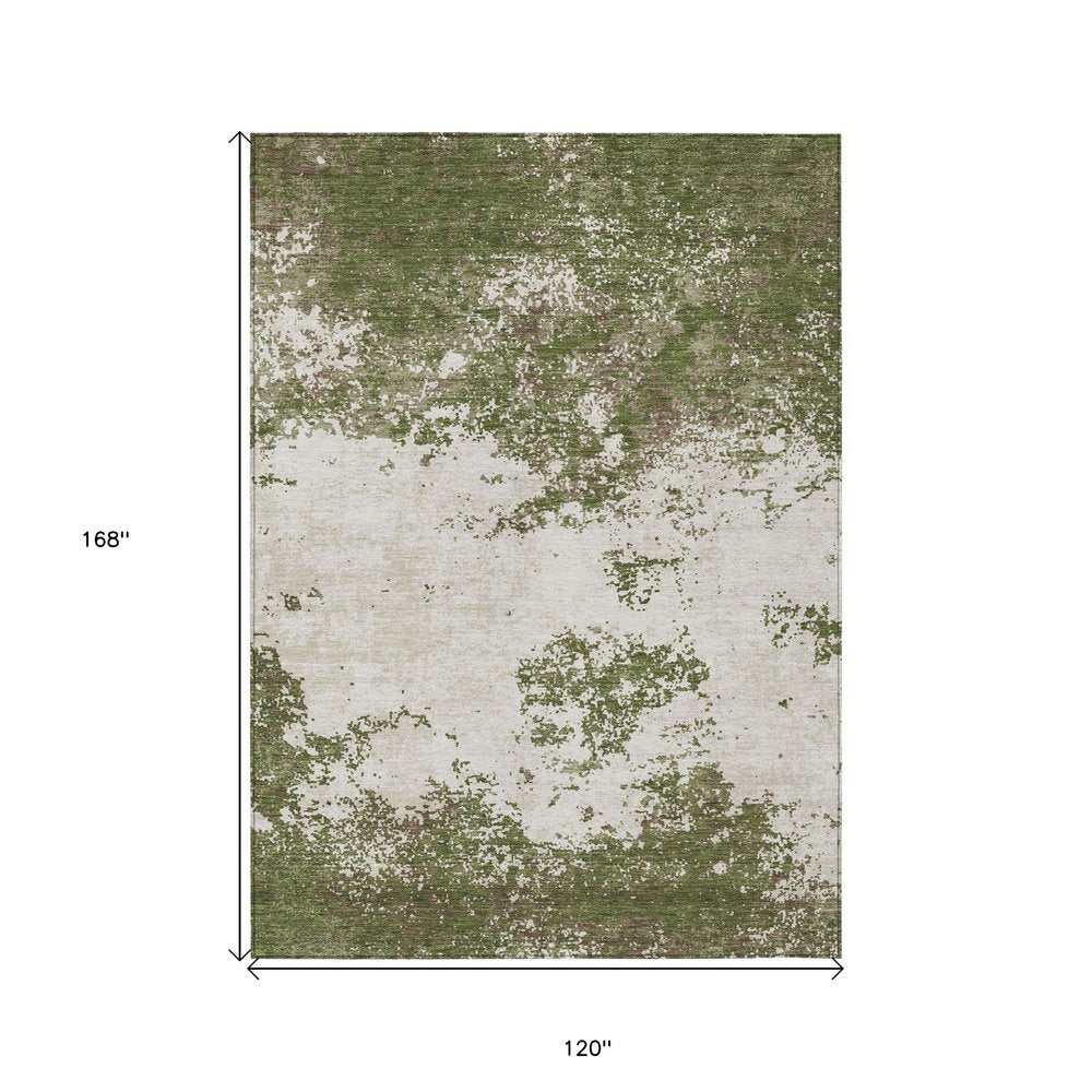 3' X 5' Olive Green Gray And Ivory Abstract Washable Indoor Outdoor Area Rug