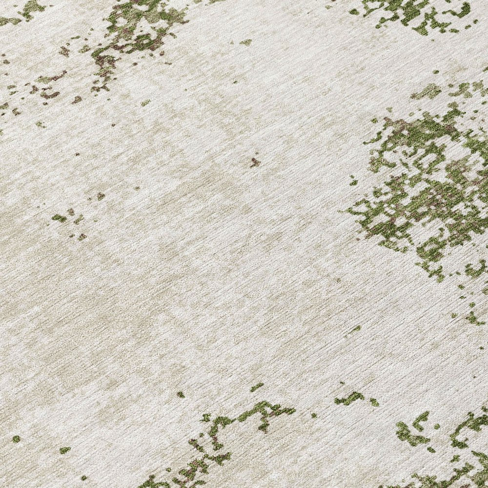 3' X 5' Olive Green Gray And Ivory Abstract Washable Indoor Outdoor Area Rug