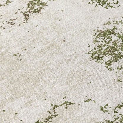 3' X 5' Olive Green Gray And Ivory Abstract Washable Indoor Outdoor Area Rug