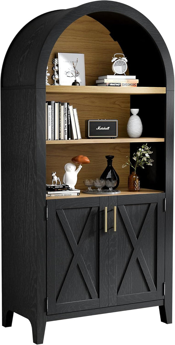 Arched 5-Tier Storage Cabinet Beech Door Buffet Farmhouse-1