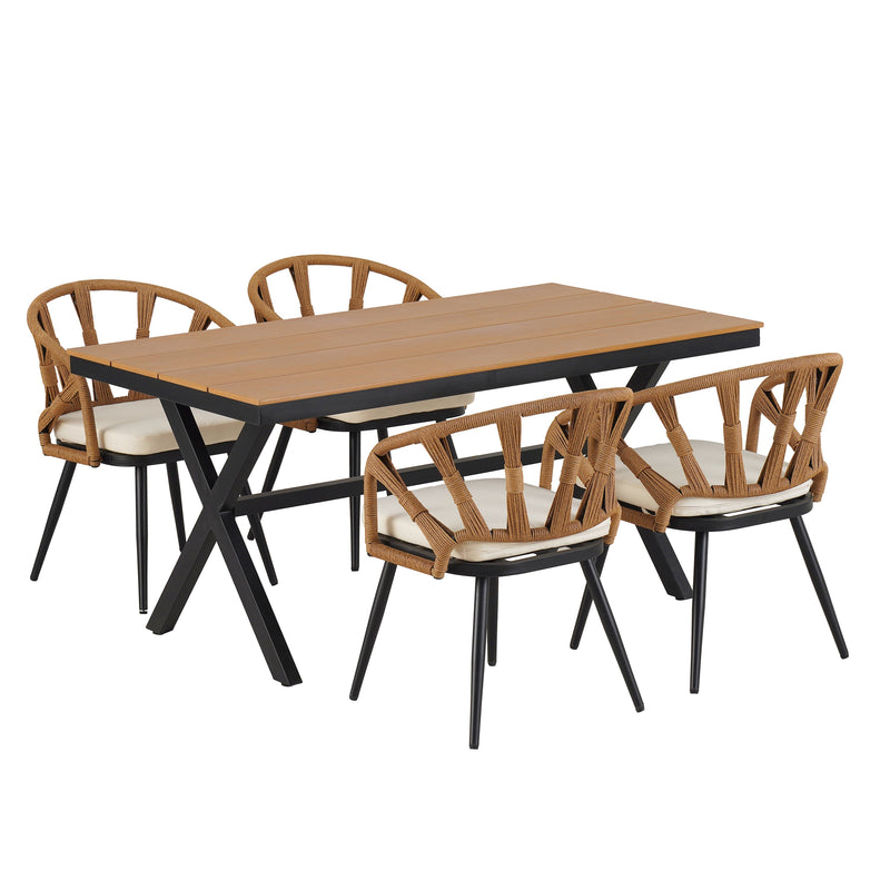 Contemporary Outdoor Set with PE Rattan Chairs and Plastic Wood