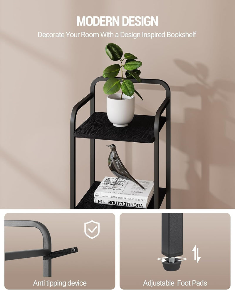 Bookcase Bookshelf, Narrow Book Shelf, Industrial Corner Shelf Storage Organizer, Slim Shelving Unit for Home Office, Living Room, Bedroom, Kitchen, 5-Tier Black BC24504B-4
