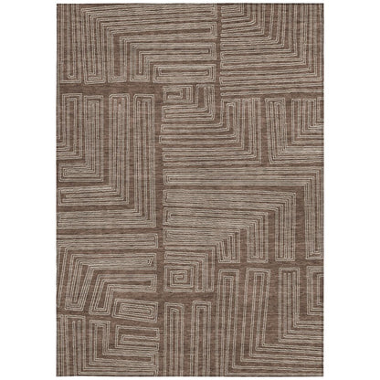 3' X 5' Brown And Ivory Geometric Washable Indoor Outdoor Area Rug