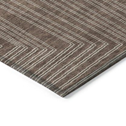 3' X 5' Brown And Ivory Geometric Washable Indoor Outdoor Area Rug