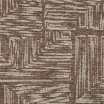 3' X 5' Brown And Ivory Geometric Washable Indoor Outdoor Area Rug
