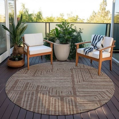 3' X 5' Brown And Ivory Geometric Washable Indoor Outdoor Area Rug
