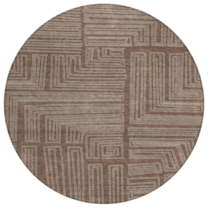 3' X 5' Brown And Ivory Geometric Washable Indoor Outdoor Area Rug