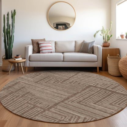 3' X 5' Brown And Ivory Geometric Washable Indoor Outdoor Area Rug