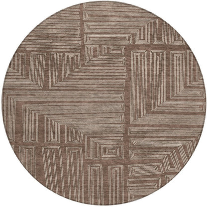 3' X 5' Brown And Ivory Geometric Washable Indoor Outdoor Area Rug