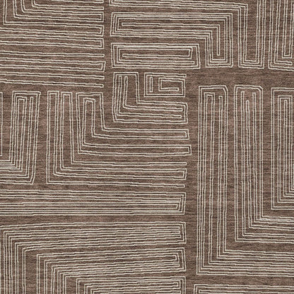 3' X 5' Brown And Ivory Geometric Washable Indoor Outdoor Area Rug