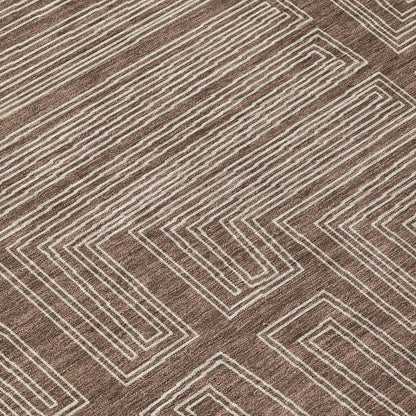 3' X 5' Brown And Ivory Geometric Washable Indoor Outdoor Area Rug