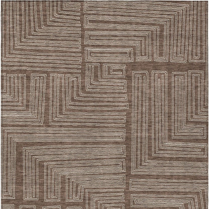 3' X 5' Brown And Ivory Geometric Washable Indoor Outdoor Area Rug