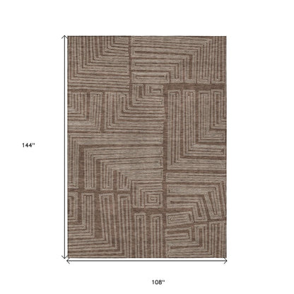 3' X 5' Brown And Ivory Geometric Washable Indoor Outdoor Area Rug