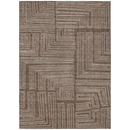 3' X 5' Brown And Ivory Geometric Washable Indoor Outdoor Area Rug