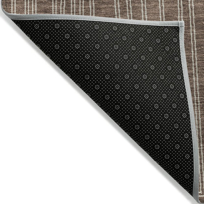 3' X 5' Brown And Ivory Geometric Washable Indoor Outdoor Area Rug