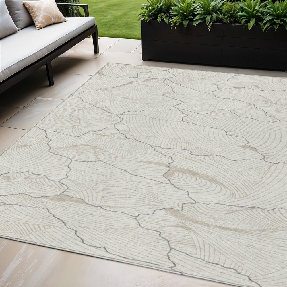 3' X 5' Ivory And Gray Abstract Washable Indoor Outdoor Area Rug