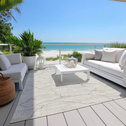 3' X 5' Ivory And Gray Abstract Washable Indoor Outdoor Area Rug