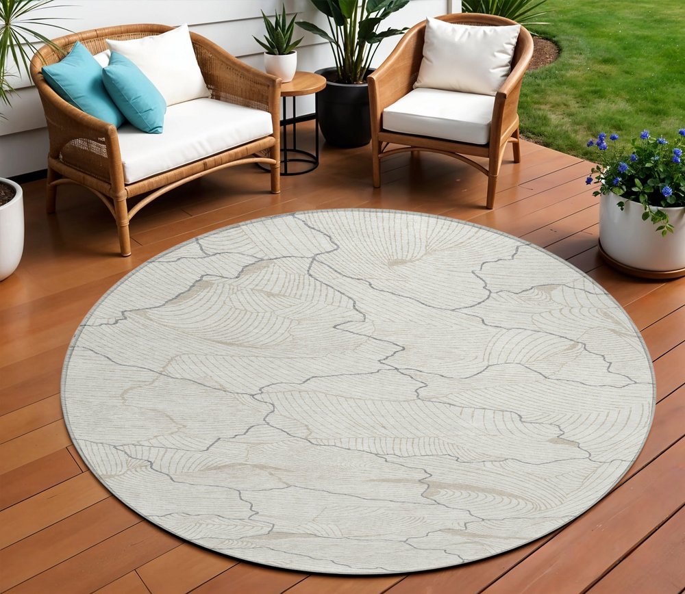 3' X 5' Ivory And Gray Abstract Washable Indoor Outdoor Area Rug
