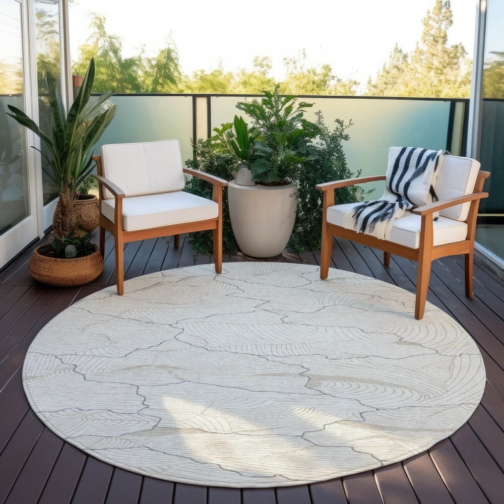 3' X 5' Ivory And Gray Abstract Washable Indoor Outdoor Area Rug