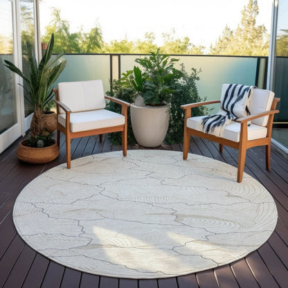 3' X 5' Ivory And Gray Abstract Washable Indoor Outdoor Area Rug