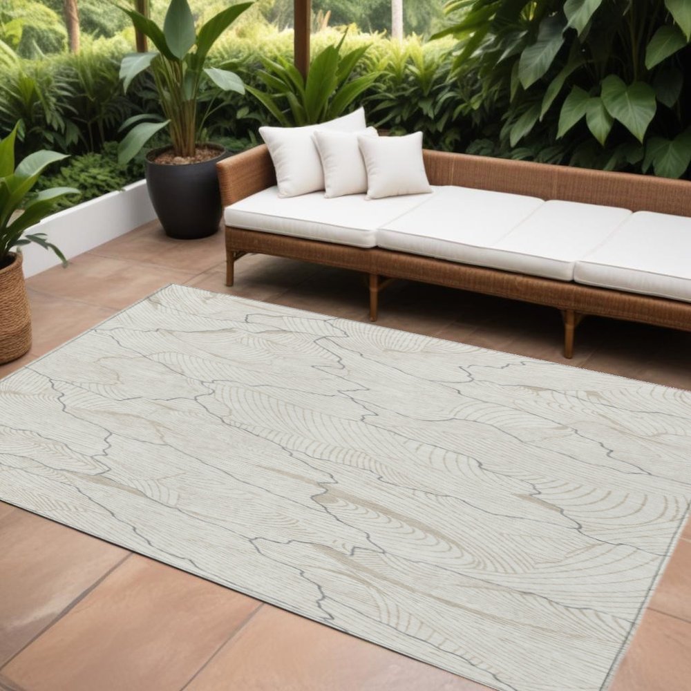 3' X 5' Ivory And Gray Abstract Washable Indoor Outdoor Area Rug
