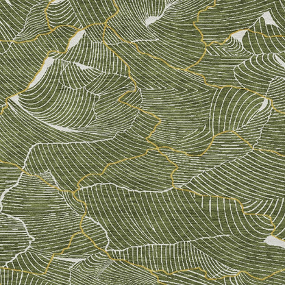 3' X 5' Olive Green Gold And Ivory Abstract Washable Indoor Outdoor Area Rug