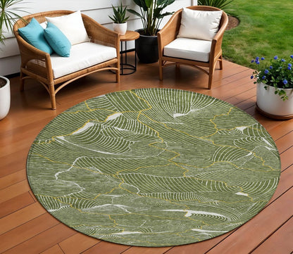 3' X 5' Olive Green Gold And Ivory Abstract Washable Indoor Outdoor Area Rug