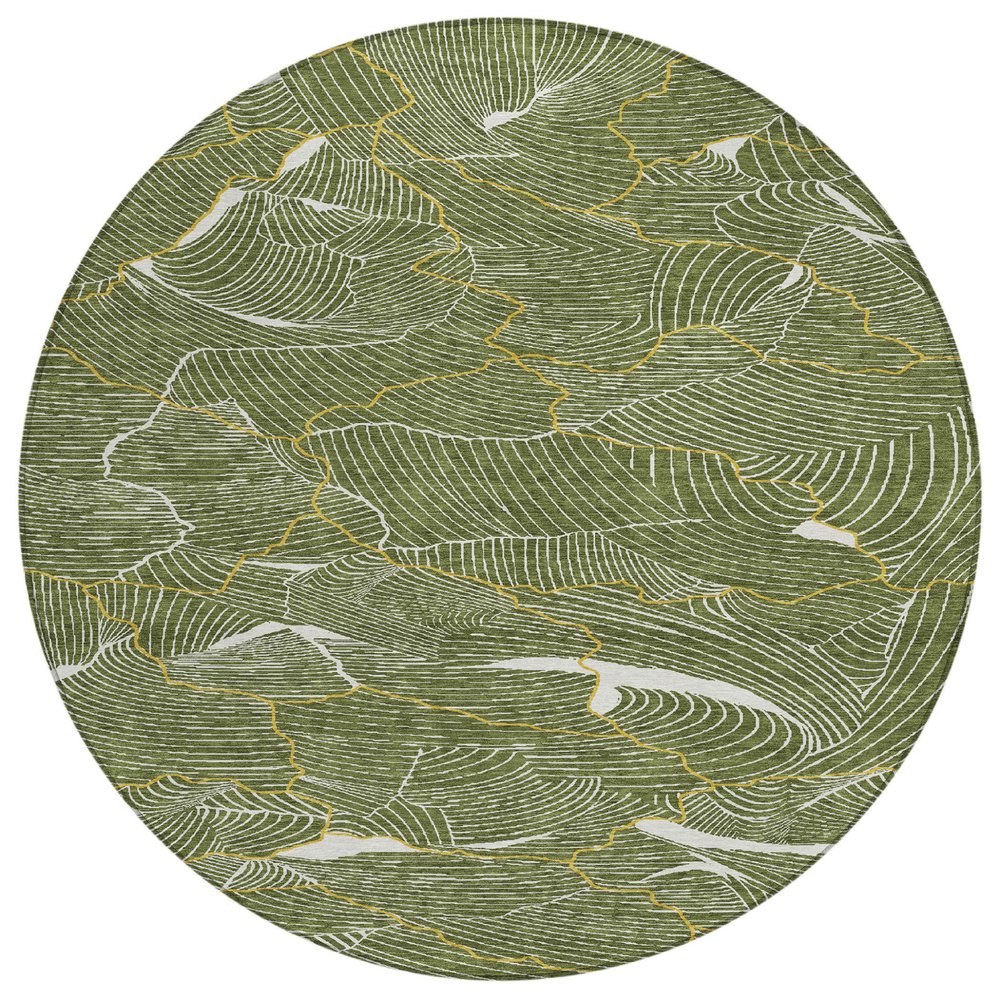 3' X 5' Olive Green Gold And Ivory Abstract Washable Indoor Outdoor Area Rug