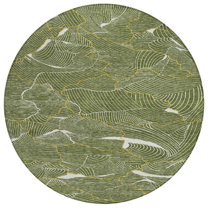3' X 5' Olive Green Gold And Ivory Abstract Washable Indoor Outdoor Area Rug