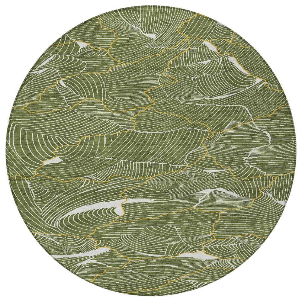3' X 5' Olive Green Gold And Ivory Abstract Washable Indoor Outdoor Area Rug