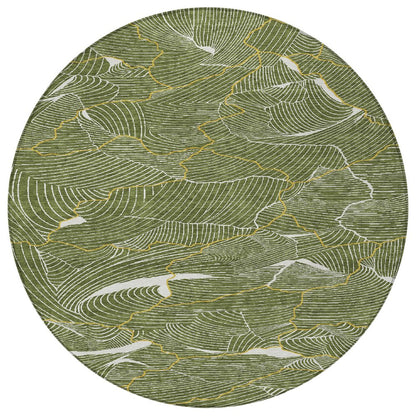 3' X 5' Olive Green Gold And Ivory Abstract Washable Indoor Outdoor Area Rug