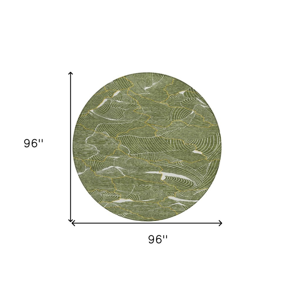 3' X 5' Olive Green Gold And Ivory Abstract Washable Indoor Outdoor Area Rug