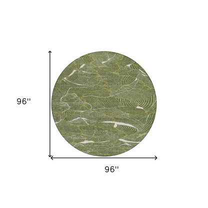 3' X 5' Olive Green Gold And Ivory Abstract Washable Indoor Outdoor Area Rug