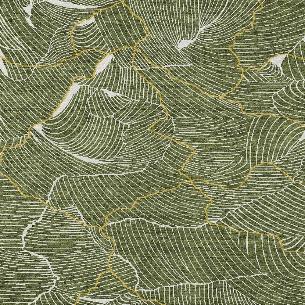 3' X 5' Olive Green Gold And Ivory Abstract Washable Indoor Outdoor Area Rug