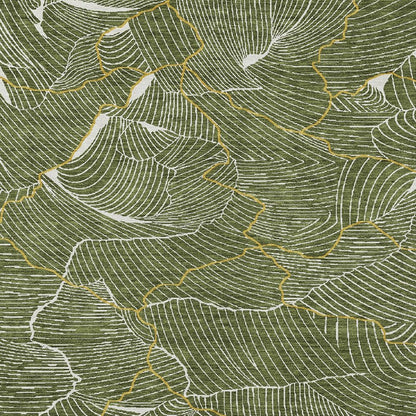 3' X 5' Olive Green Gold And Ivory Abstract Washable Indoor Outdoor Area Rug