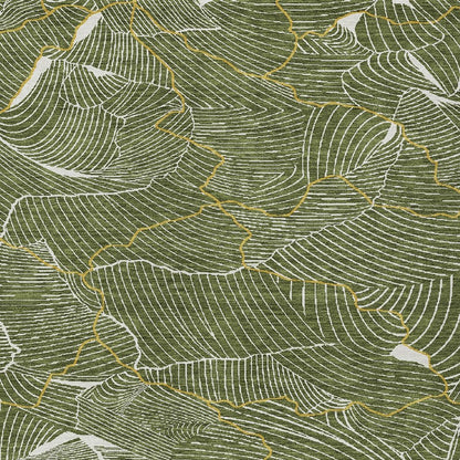 3' X 5' Olive Green Gold And Ivory Abstract Washable Indoor Outdoor Area Rug