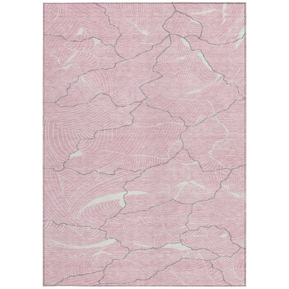 3' X 5' Pink Ivory And Gray Abstract Washable Indoor Outdoor Area Rug