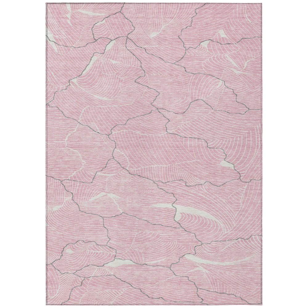 3' X 5' Pink Ivory And Gray Abstract Washable Indoor Outdoor Area Rug