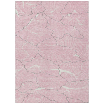 3' X 5' Pink Ivory And Gray Abstract Washable Indoor Outdoor Area Rug