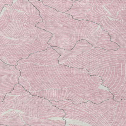 3' X 5' Pink Ivory And Gray Abstract Washable Indoor Outdoor Area Rug