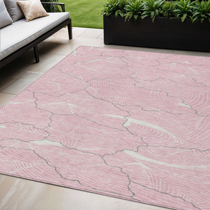 3' X 5' Pink Ivory And Gray Abstract Washable Indoor Outdoor Area Rug