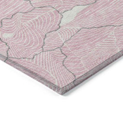 3' X 5' Pink Ivory And Gray Abstract Washable Indoor Outdoor Area Rug