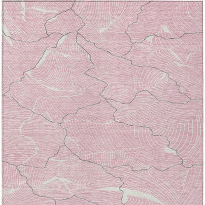3' X 5' Pink Ivory And Gray Abstract Washable Indoor Outdoor Area Rug