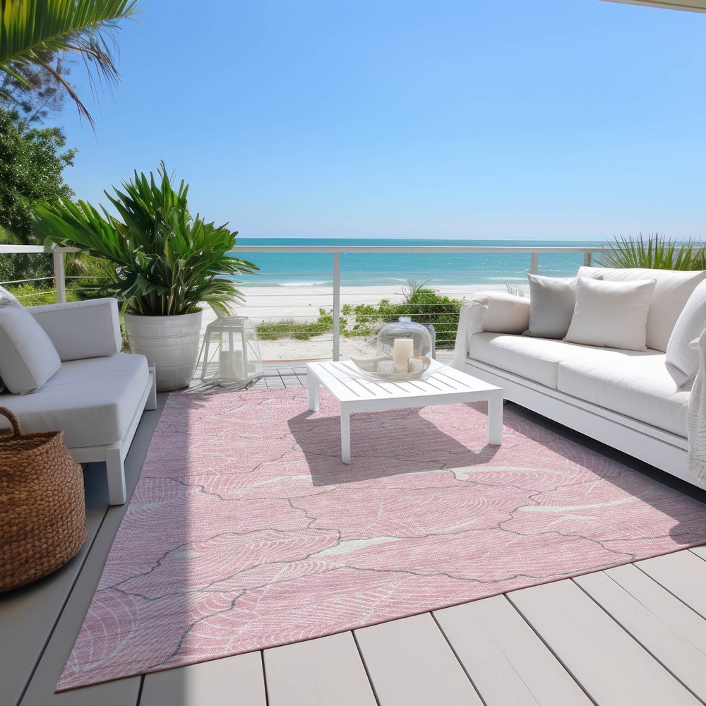 3' X 5' Pink Ivory And Gray Abstract Washable Indoor Outdoor Area Rug