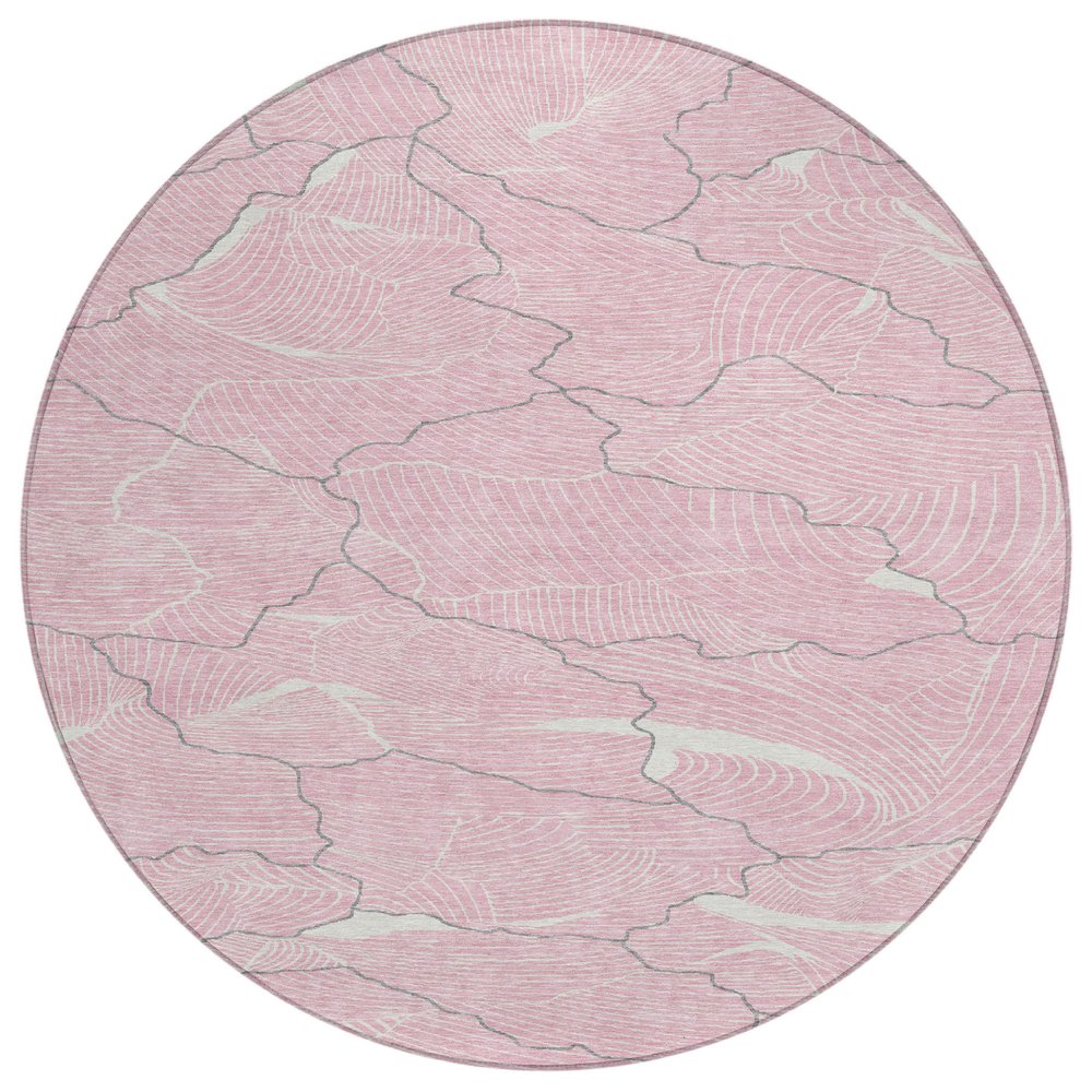 3' X 5' Pink Ivory And Gray Abstract Washable Indoor Outdoor Area Rug